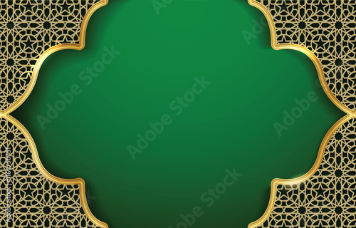 Luxury green background with golden pattern and place for text.