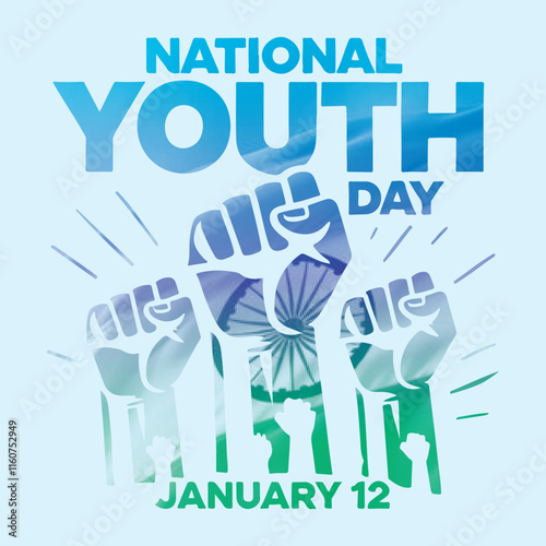 National Youth Day Glitter Design Vector with Indian Flag.