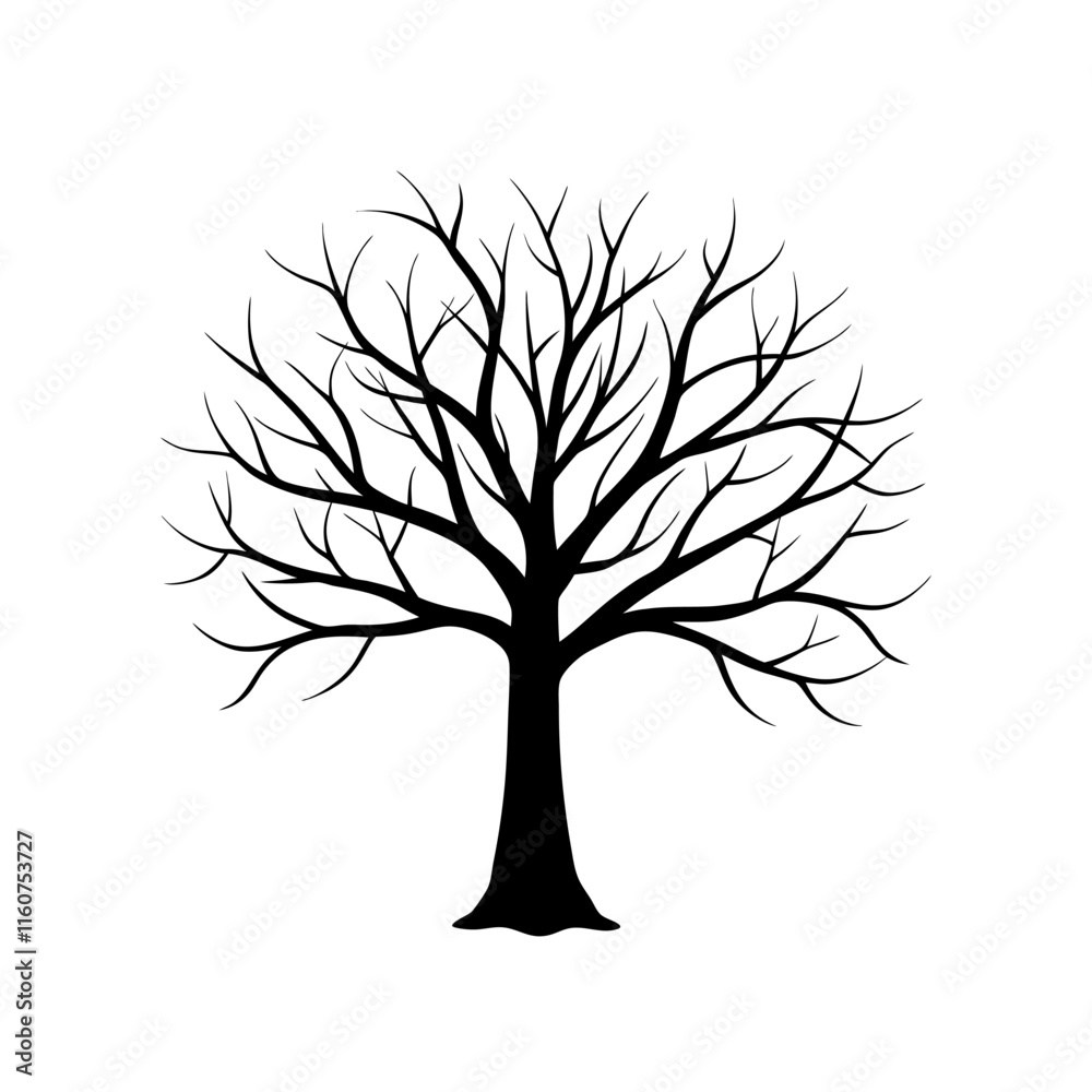 Obraz premium Tree without leaves silhouette | vector silhouette illustration on white background