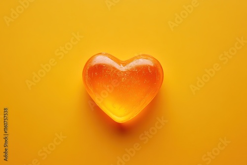 Translucent heart-shaped jelly on vibrant yellow background symb