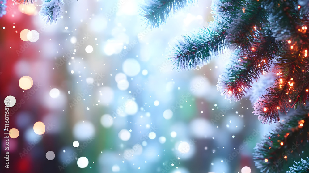 Fototapeta premium Christmas holidays banner, tree, bokeh background
