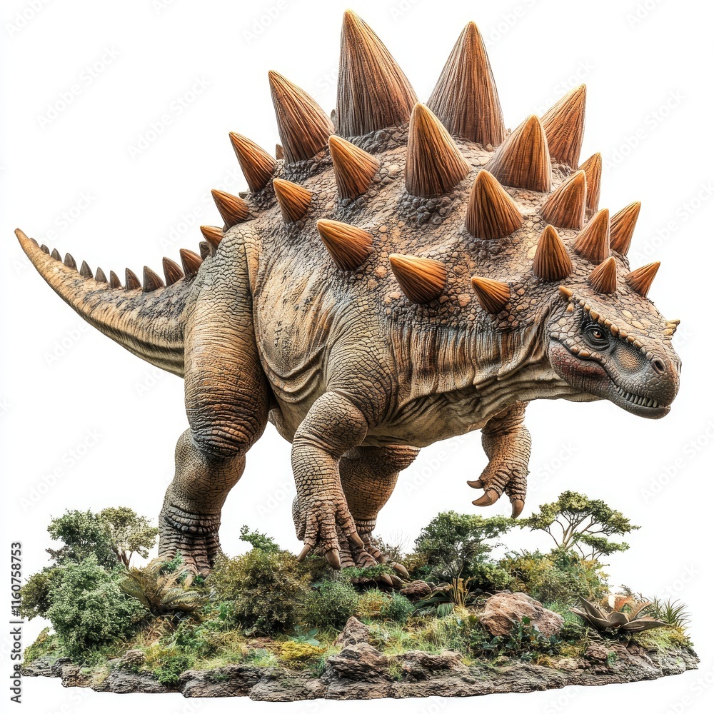 Fototapeta premium A detailed model of a spiked dinosaur, showcasing its features and environment.