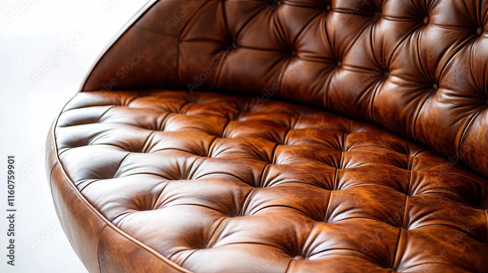 Obraz premium Close-up of a brown leather sofa with a buttoned seat