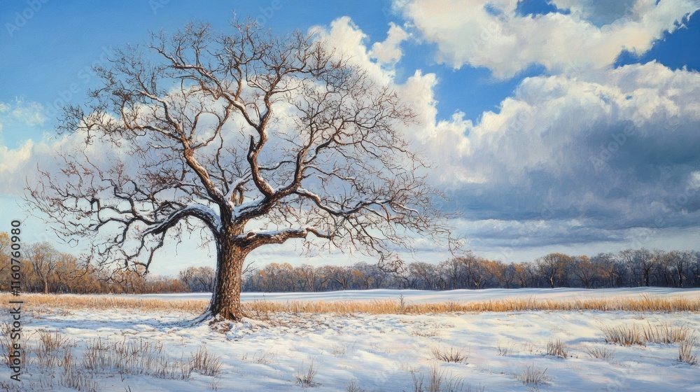 Lone tree in snowy field under a bright winter sky. Lone tree in snowy field under a bright winter sky.