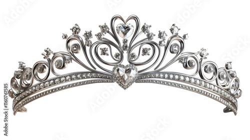 Elegant tiara with heart-shaped center and ornate detailing.