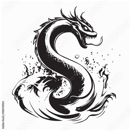 Loch Ness Monster Vector Illustration. Loch Ness Monster on the water Vector Illustration