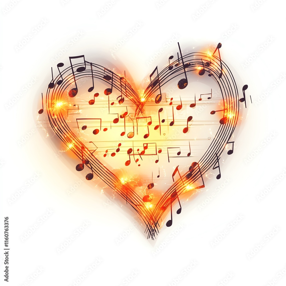 Vibrant heart shape made of musical notes, symbolizing love and passion for music. Vibrant heart shape made of musical notes, symbolizing love and passion for music.