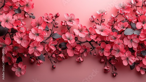 Elegant Pink Background with Square Frame and Left-Side Floral Accents – Perfect for Floral Arrangement Themes, Wedding Invitations, Decorative Elements