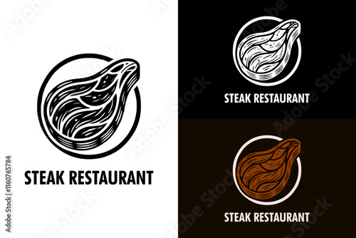 illustration of steak, meat, meal, beef steak, food, keto diet, diet friendly, steak restaurant, dietary, food cart, street food, luxury, fine dining, meal plan, nutrition, vector, abstract logo