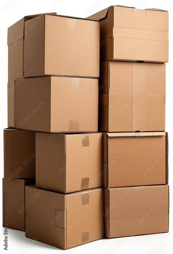 a pile of stacked packing boxes on a white background a pile of stacked packing boxes on a white background