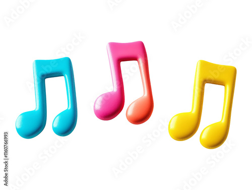 Colorful Plasticine Music Notes on Transparent Background