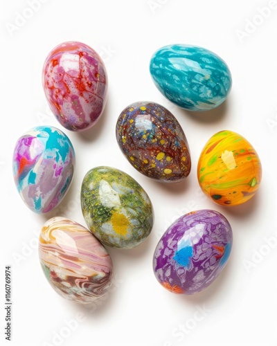 Set of colorful Easter eggs, isolated on a white background.