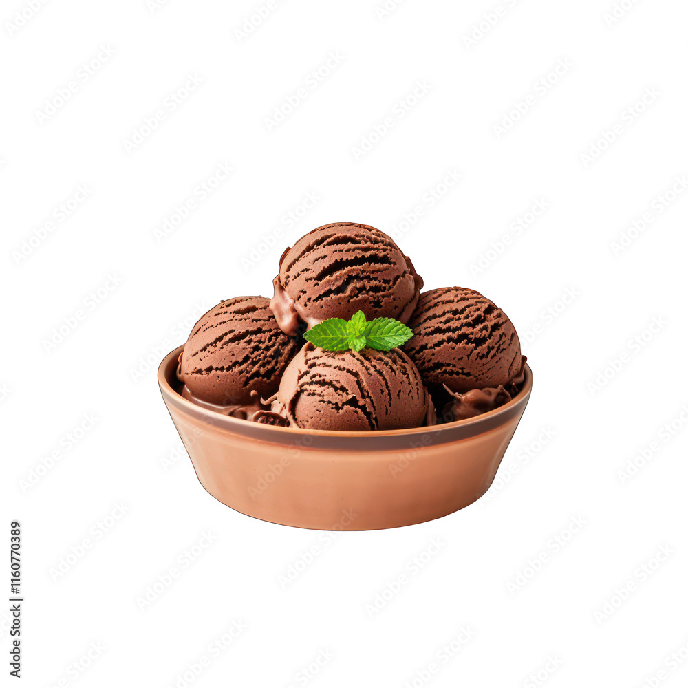 Bowl of chocolate ice cream isolated on transparent background Bowl of chocolate ice cream isolated on transparent background