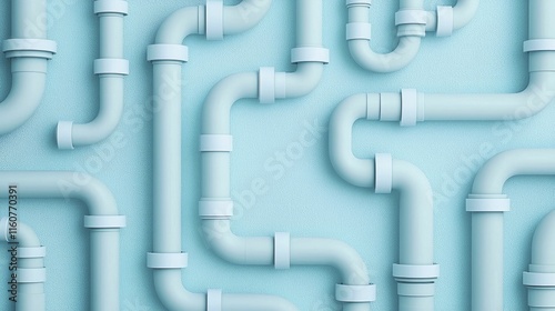 Abstract Blue Background with White Pipes, Minimalistic Industrial Design Concept for Graphic Projects and Presentations