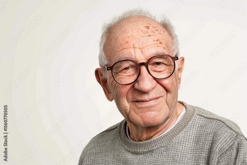 A relaxed and confident elderly man with glasses, his friendly smile symbolizing wisdom and approachability, isolated on a seamless white background A relaxed and confident elderly man with glasses, his friendly smile symbolizing wisdom and approachability, isolated on a seamless white background