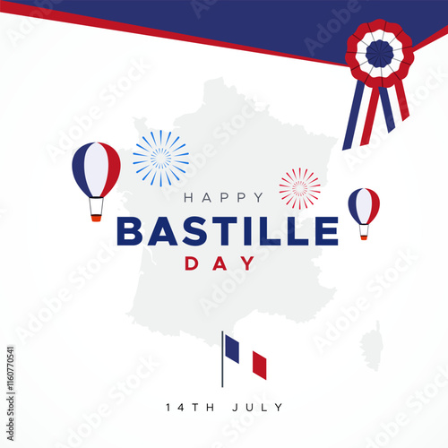 design of happy french day greetings, july 14th. commemorating french revolution day, bastille. celebration of big day in france