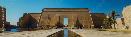 Ancient Egyptian Temple Gateway: A Realistic Photo of the Imposing Entrance to a Historical Site photo