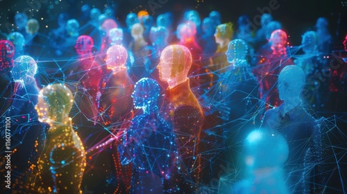 A serene digital illustration of individuals from all walks of life connected by a glowing network of threads, emphasizing inclusivity and the human touch in the digital age photo