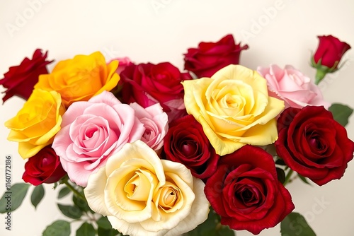 Roses of various colors in a basket
