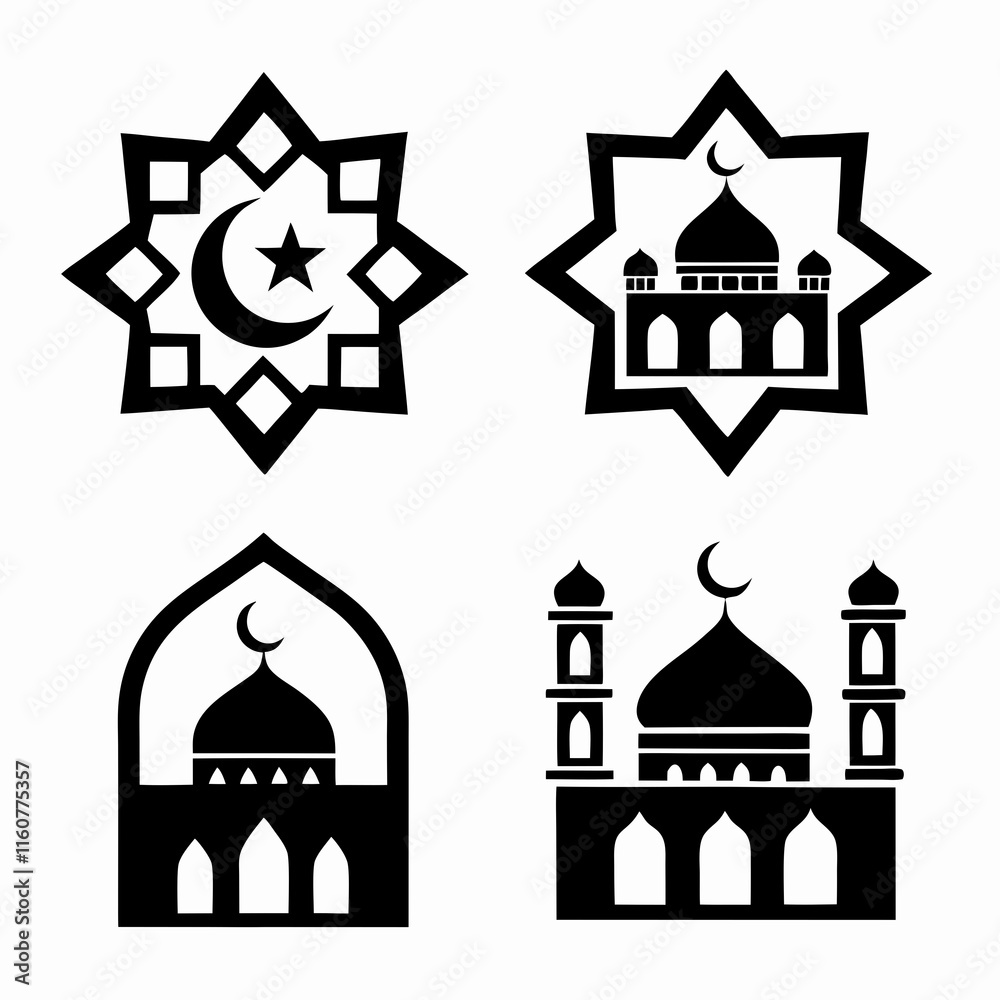 Fototapeta premium Islamic Mosque Icon Bundle for Vector Design.