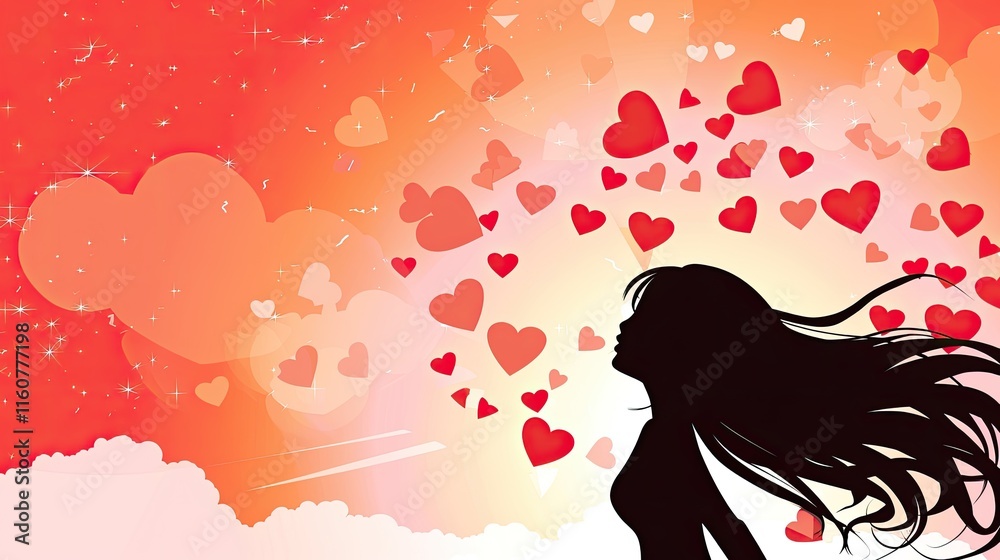 Valentine's Day illustration of a girl in love, perfect for design and creative projects Valentine's Day illustration of a girl in love, perfect for design and creative projects