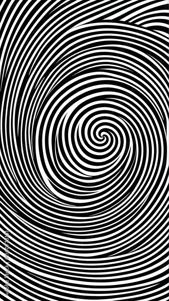 Hypnotic black and white swirl pattern creating visual illusion Hypnotic black and white swirl pattern creating visual illusion