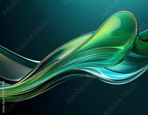 abstract holographic green wave in motion. glass texture background.