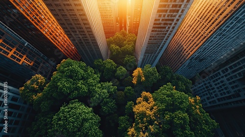 Buildings in a city representing architecture, sustainability, and eco-friendly construction