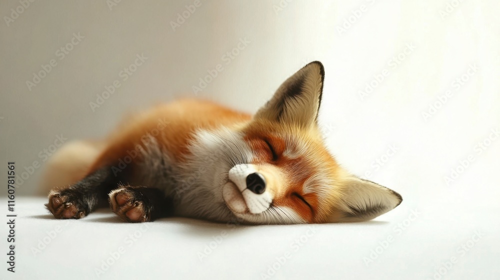 Obraz premium Sleeping Red Fox on White Background - Peaceful Wildlife Close-Up