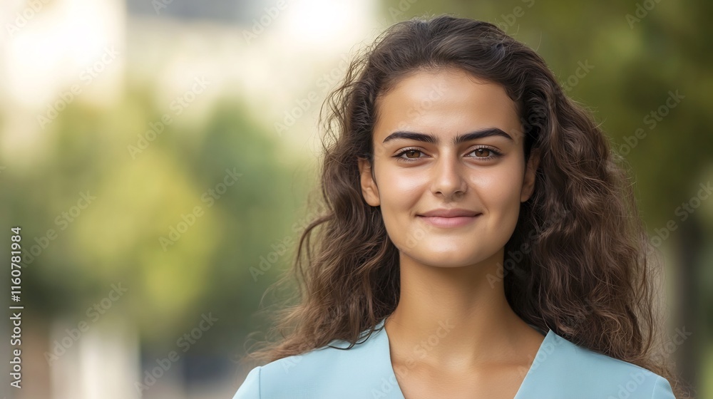 Smiling Woman Outdoors: Close-up Photo, Serene Summer Portrait. AI Generated Smiling Woman Outdoors: Close-up Photo, Serene Summer Portrait. AI Generated