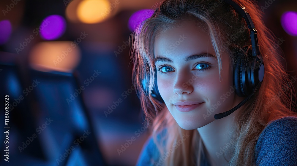 Call center agents with computers and headphones, providing customer support and service Call center agents with computers and headphones, providing customer support and service