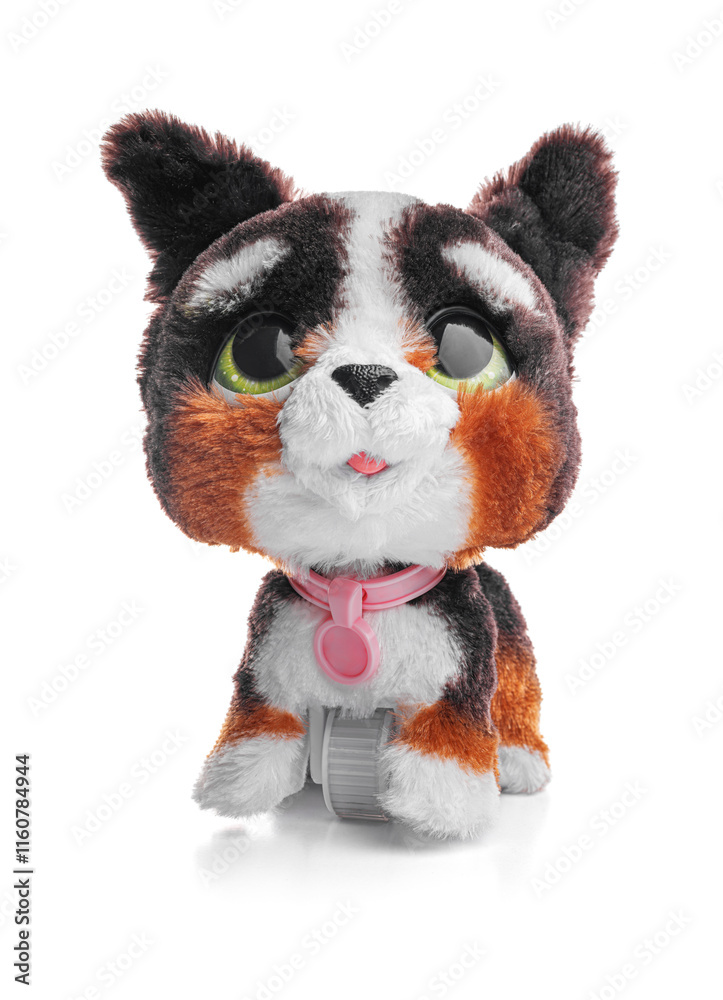 Soft toy puppy isolated on white background.