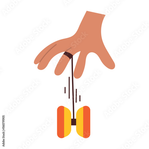 Cartoon illustration of a hand with fingers playing with a gaming yo-yo