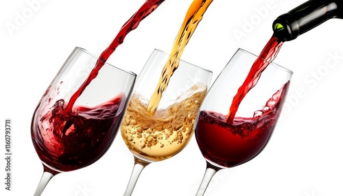 Elegant Pour of Red and White Wine in  Glasses for a Sophisticated Gathering photo