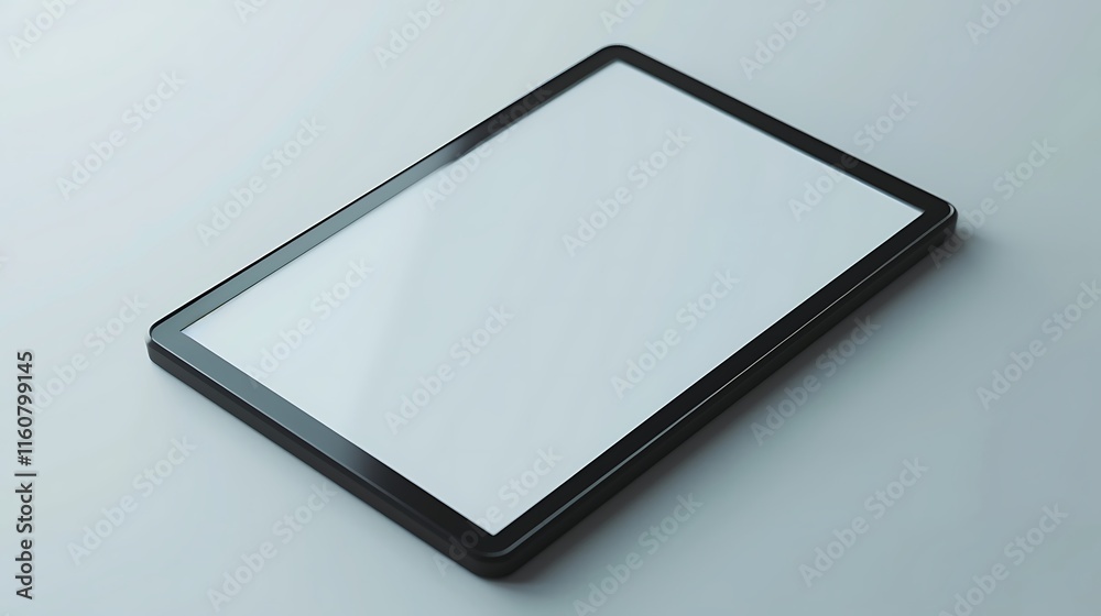 A slim e-reader with a black frame, isolated on a white surface. A slim e-reader with a black frame, isolated on a white surface.