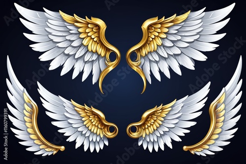 a set of four golden and silver wings on a dark background photo