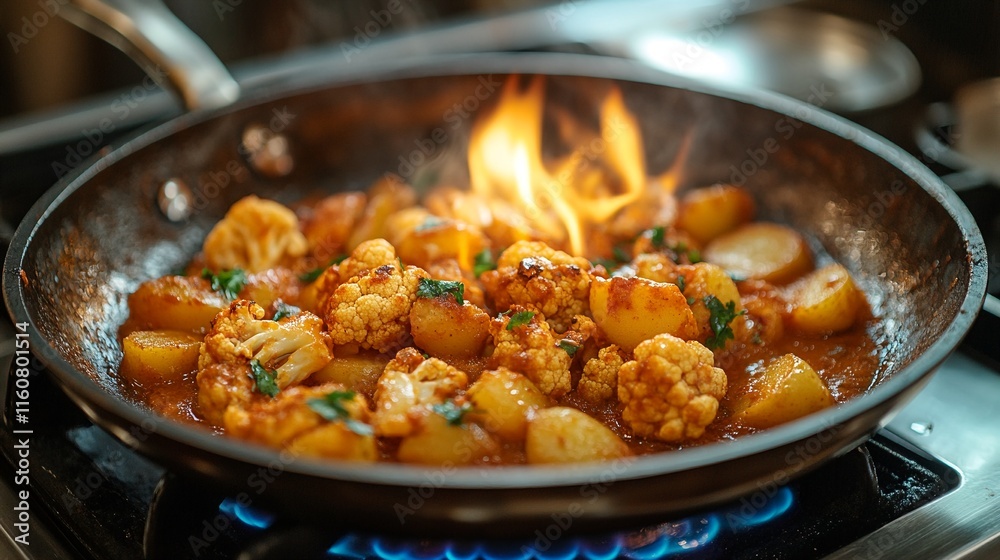 Stir-fry of Cauliflower and Potatoes Sizzling with Fresh Herbs. Stir-fry of Cauliflower and Potatoes Sizzling with Fresh Herbs.