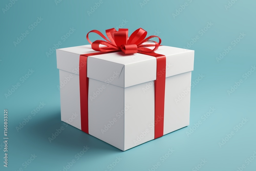 Obraz premium a close up of a white gift box with a red ribbon