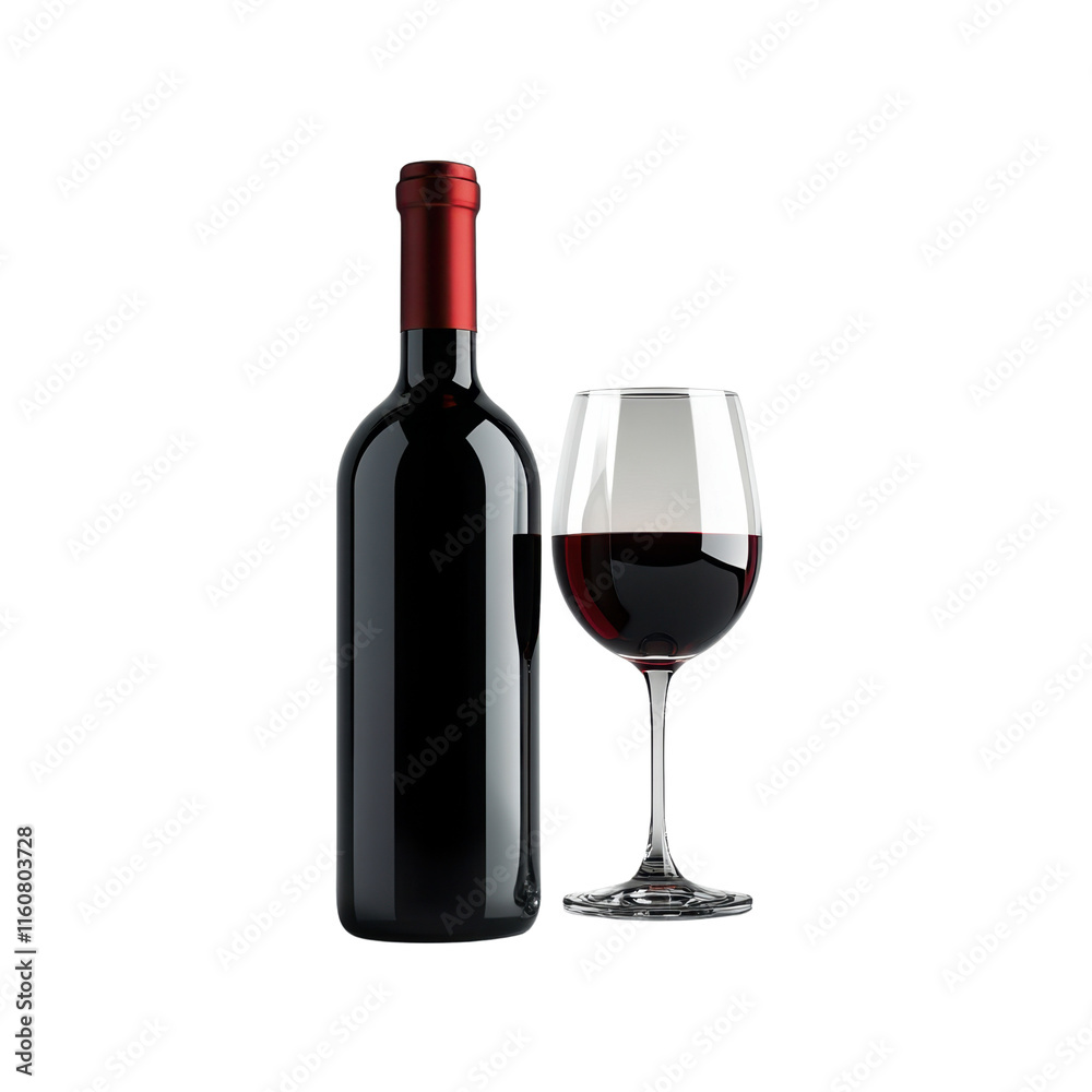 Elegant Red Wine Bottle and Glass Displayed Together on a Minimalist Background Emphasizing the Sophistication of Fine Wine Enjoyment and Tasting Experience Elegant Red Wine Bottle and Glass Displayed Together on a Minimalist Background Emphasizing the Sophistication of Fine Wine Enjoyment and Tasting Experience