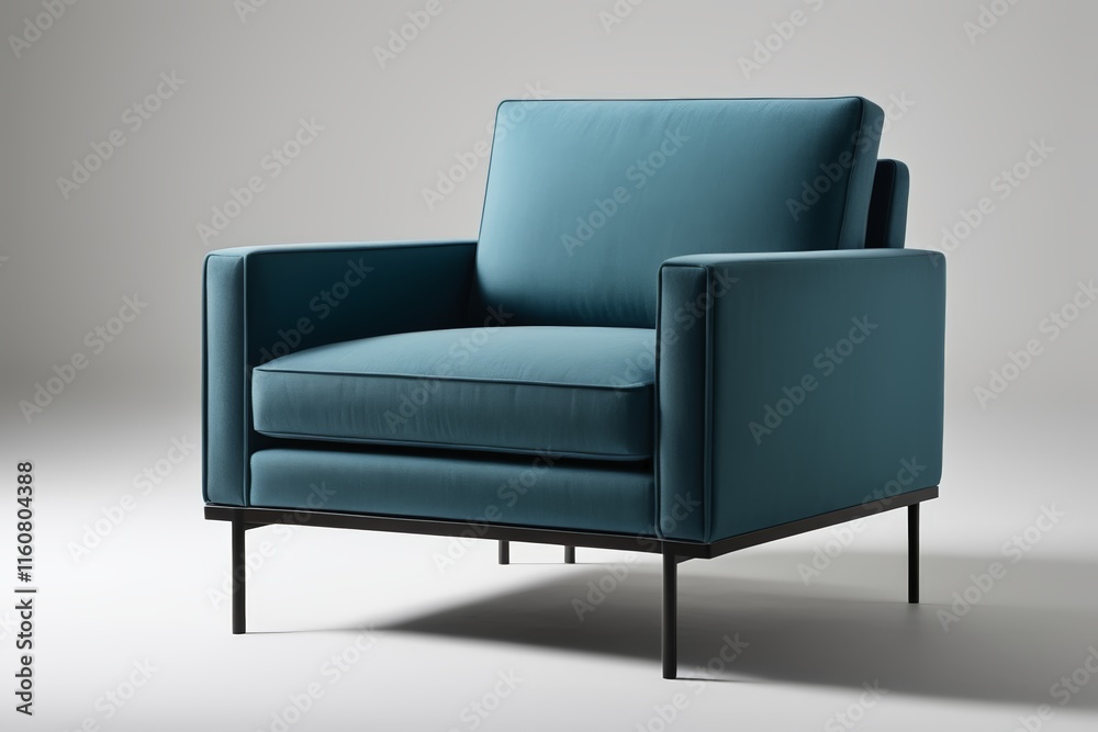 a close up of a blue chair with a black frame a close up of a blue chair with a black frame