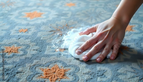 Scrubbing a carpet with soap and water, cleaning a large carpeted area