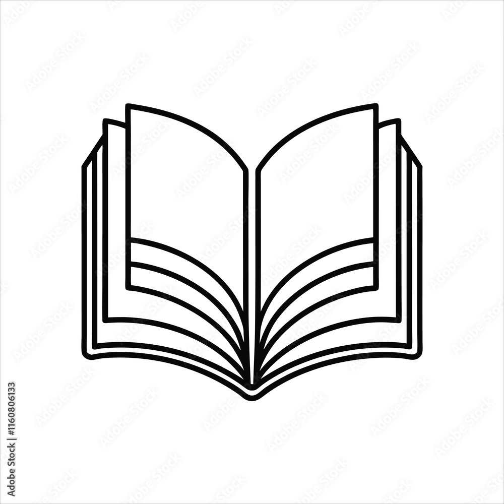 Outline Open Book Vector Illustration on White Background Outline Open Book Vector Illustration on White Background