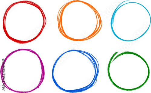 Circle Round Frame Crayon Chalk Drawing Vector Set
