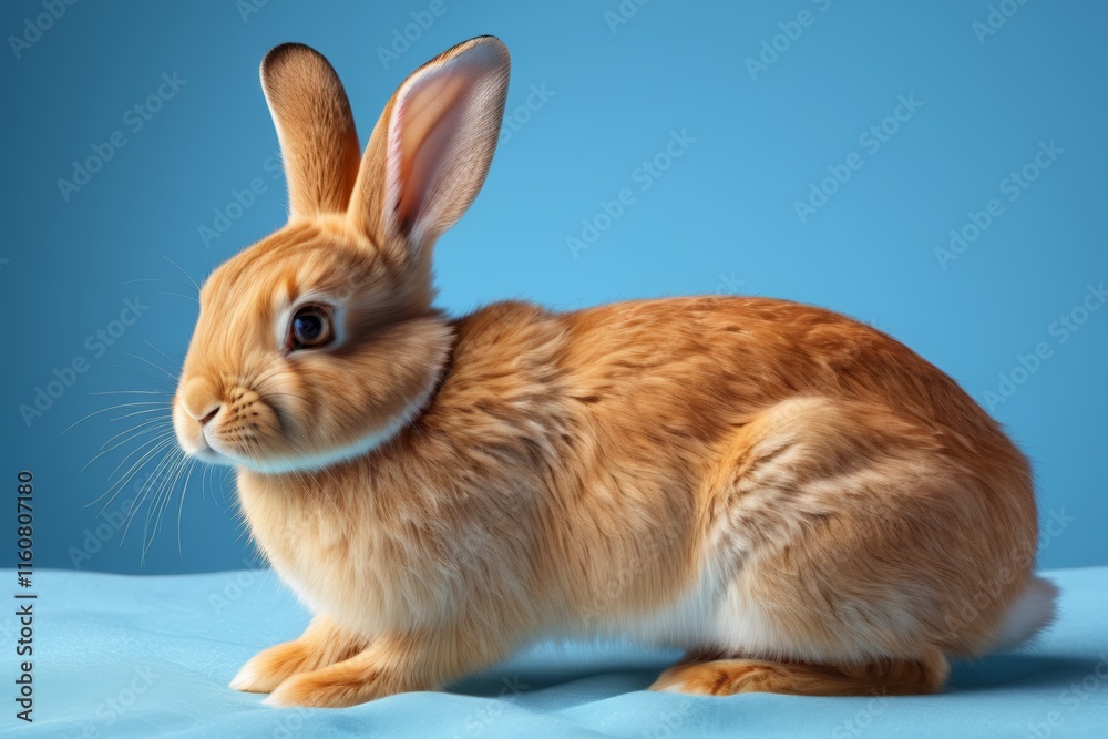 Fototapeta premium there is a small rabbit that is sitting on a blue surface