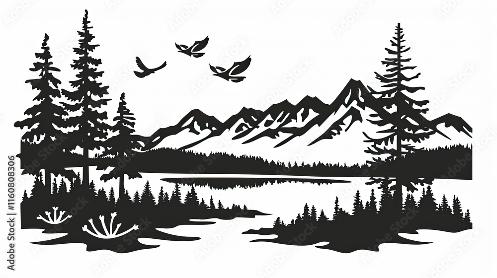 Fototapeta premium mountains with trees and a lake