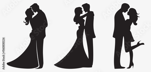 Silhouette of romantic couples in different poses