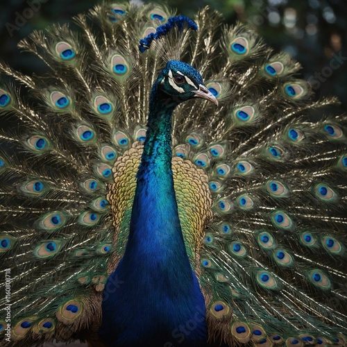 A peacock-inspired airbird with an iridescent tail that fans out like clouds.