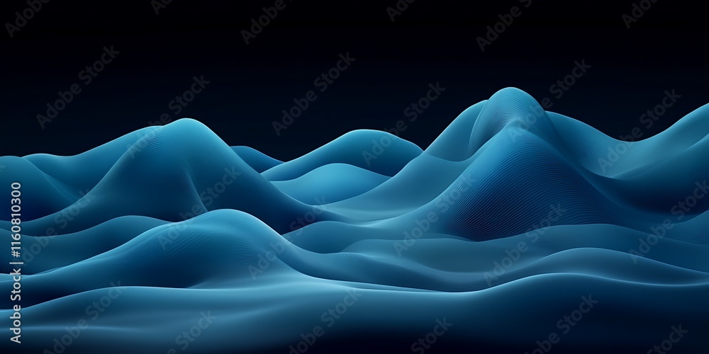 Obraz premium Abstract blue wavy landscape, 3D rendering. (1)