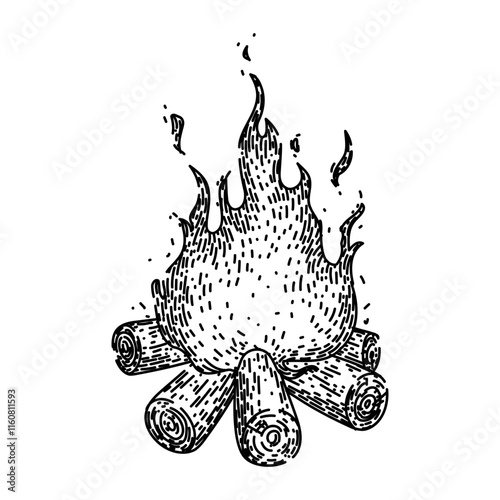 embers campfire hand drawn. warmth gathering, outdoors camping, crackle blaze embers campfire vector sketch. isolated black illustration