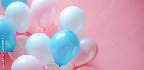 Pastel balloons on a pink background.